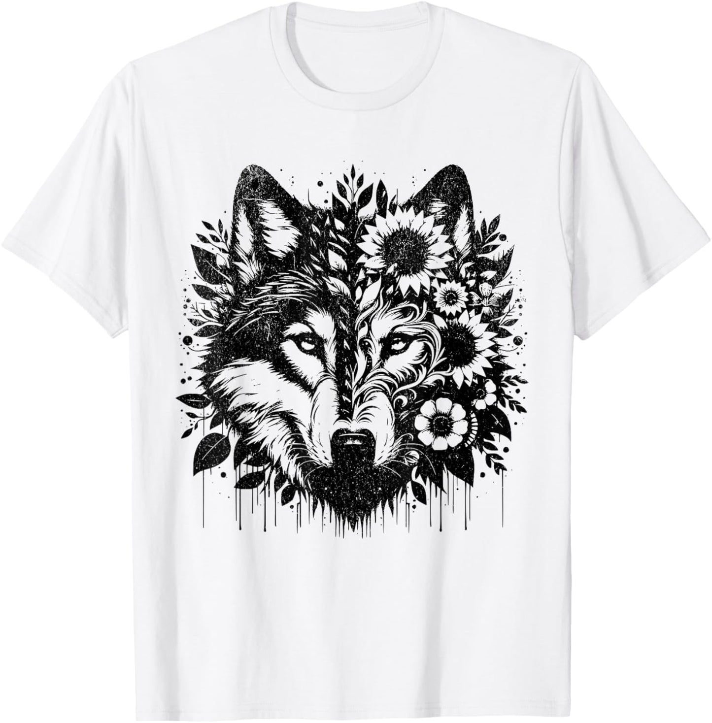Sunflower Wolf Flowers Wolf Face for Wolves Lover women wolf T-Shirt - T-Shirt | White