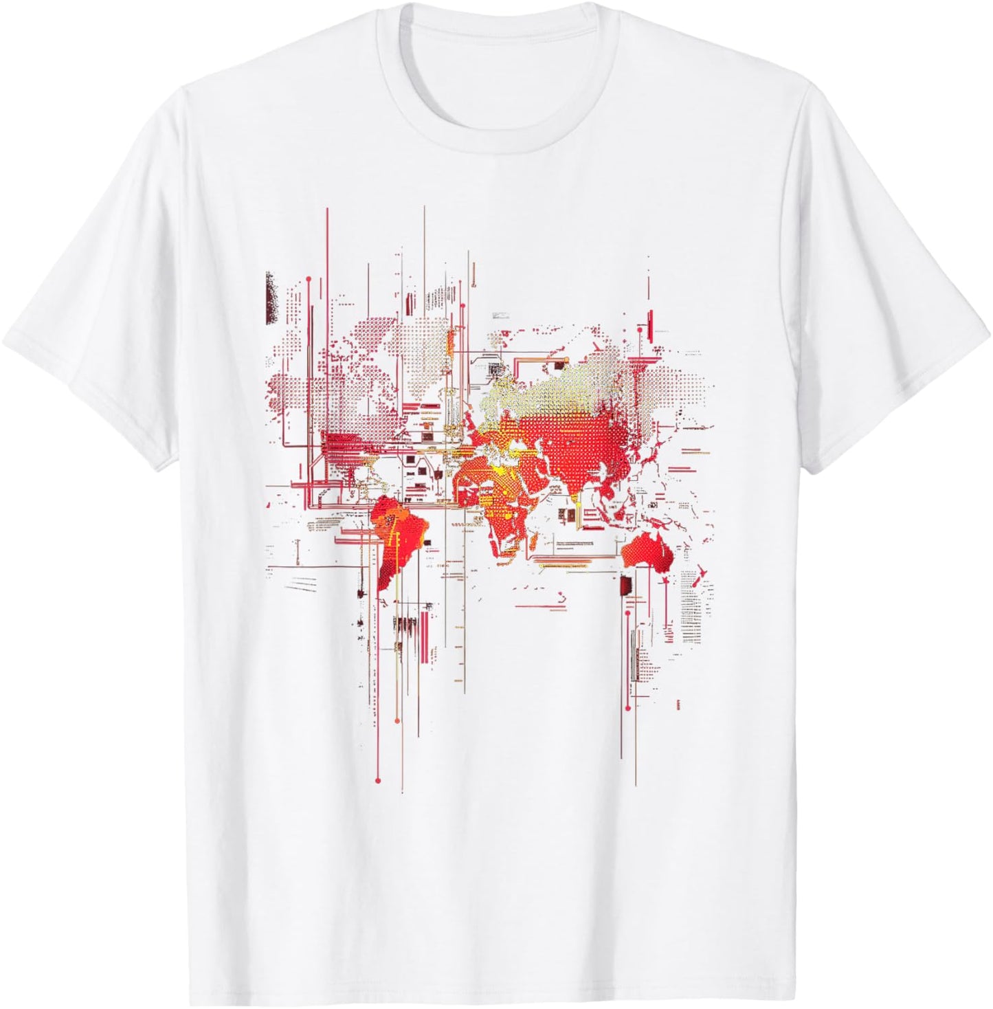 Digital Glitch World Map T-Shirt - T-Shirt | White