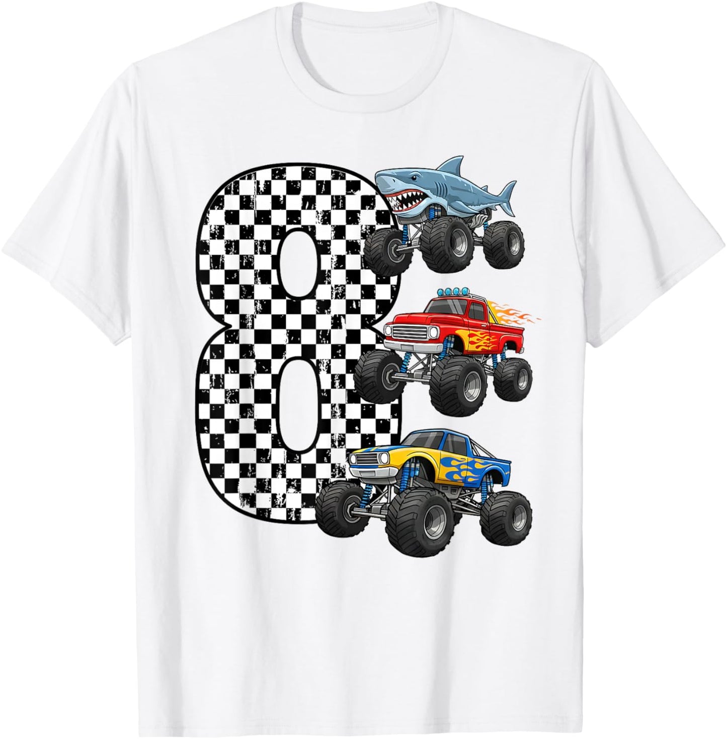Birthday Monster Truck 8 Year Old Boys 8th Party T-Shirt - T-Shirt | White