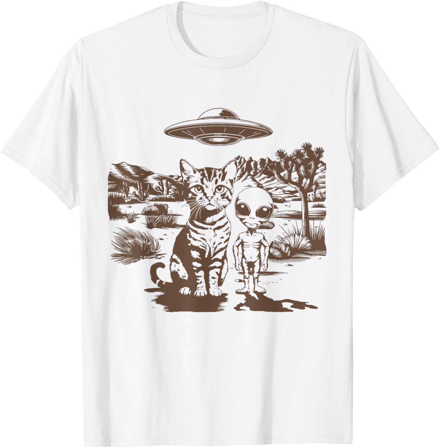 UFO Cat Western Alien Vintage 90s Wild West Funny Cowboy Cat T-Shirt - T-Shirt | White