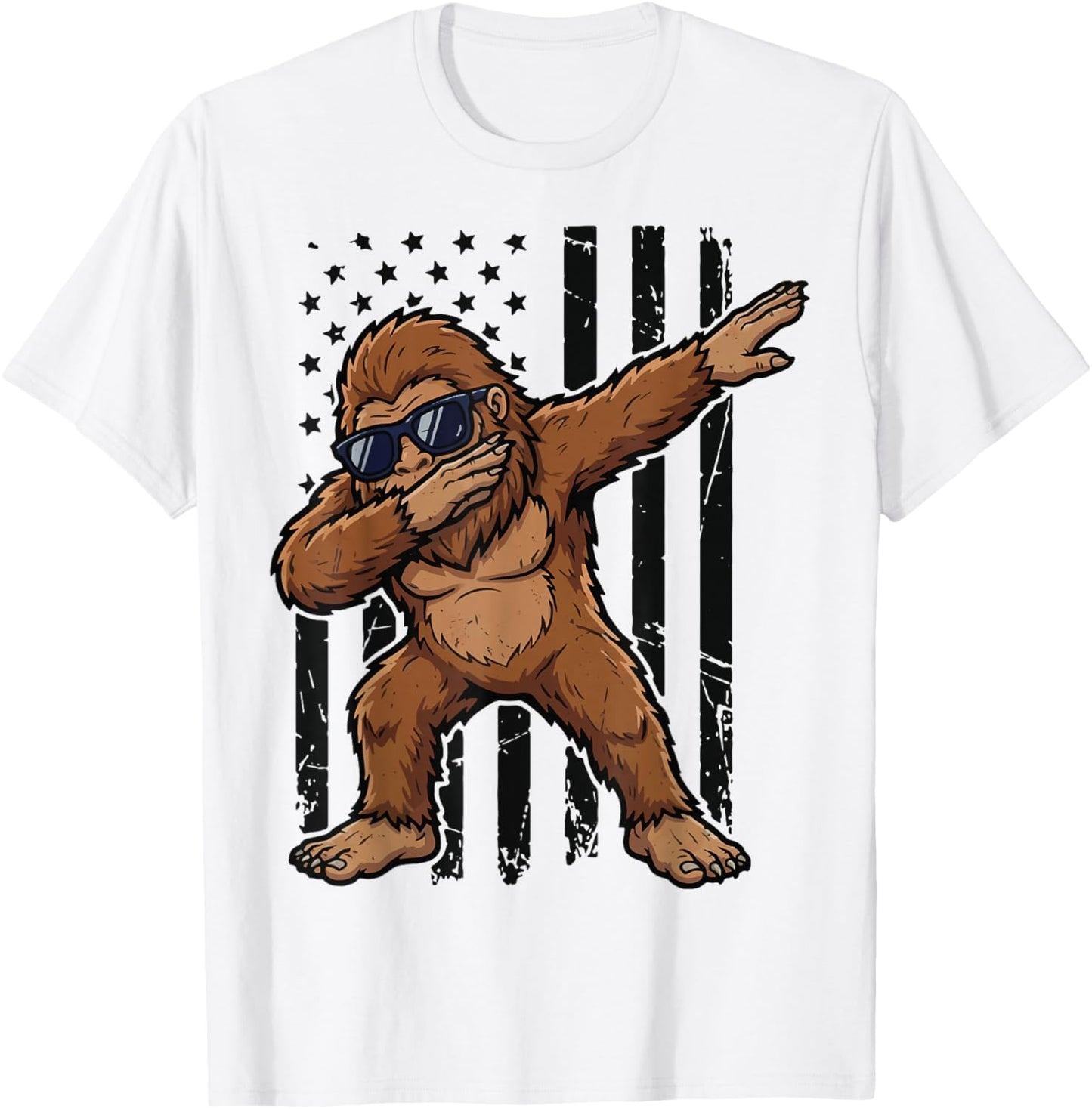Bigfoot Dabbing USA Flag 4th of July T-Shirt - T-Shirt | White