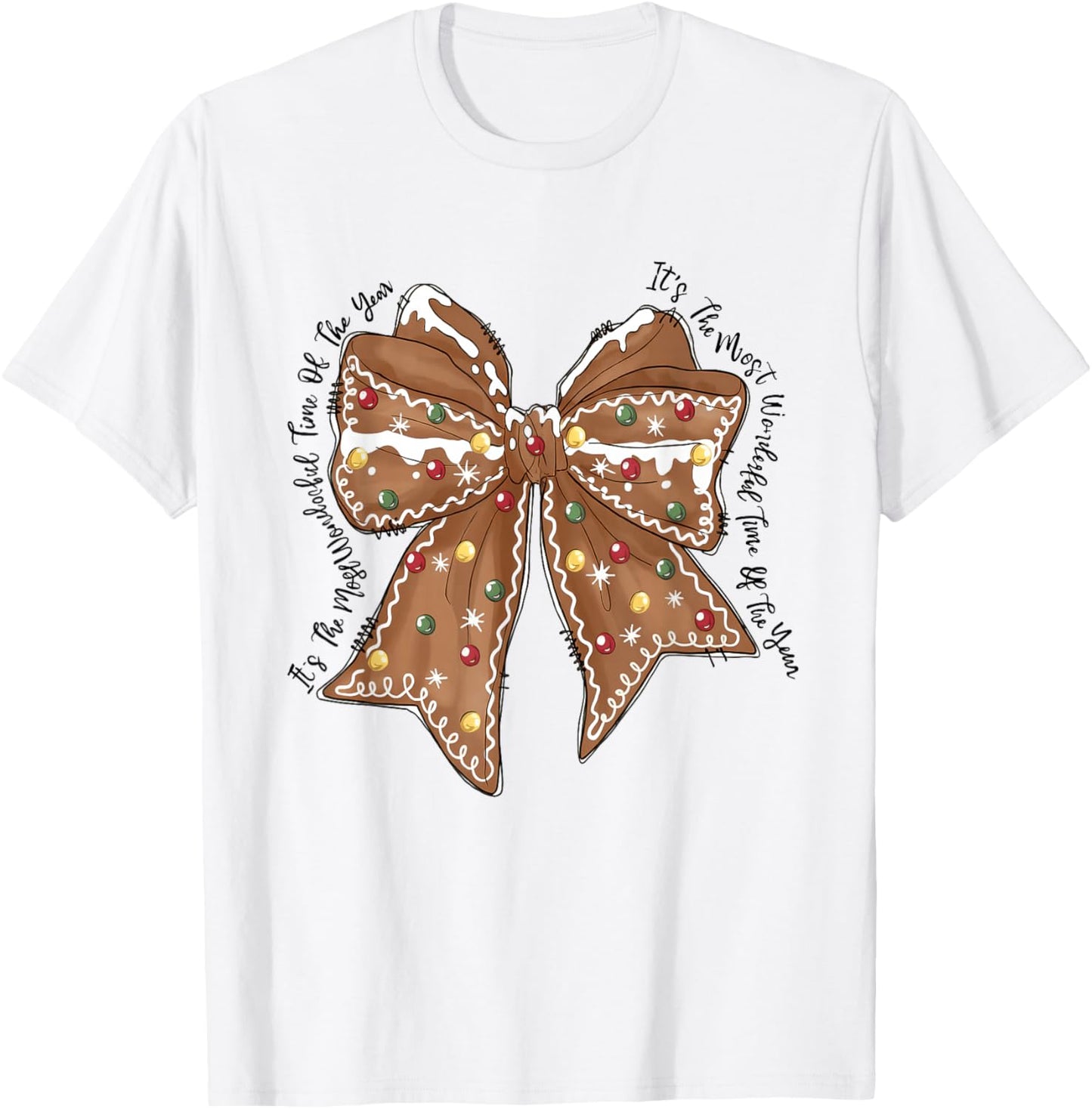 Funny Christmas Outfit Women Kids Christmas Gingerbread Coquette Bow Xmas T-Shirt - T-Shirt | White