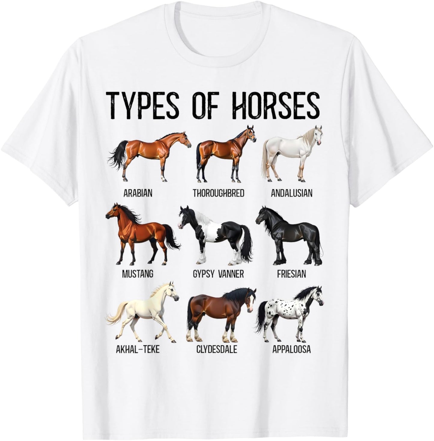 Types of Horses Educational Horse Breeds Boys Girls Kids T-Shirt - T-Shirt | White