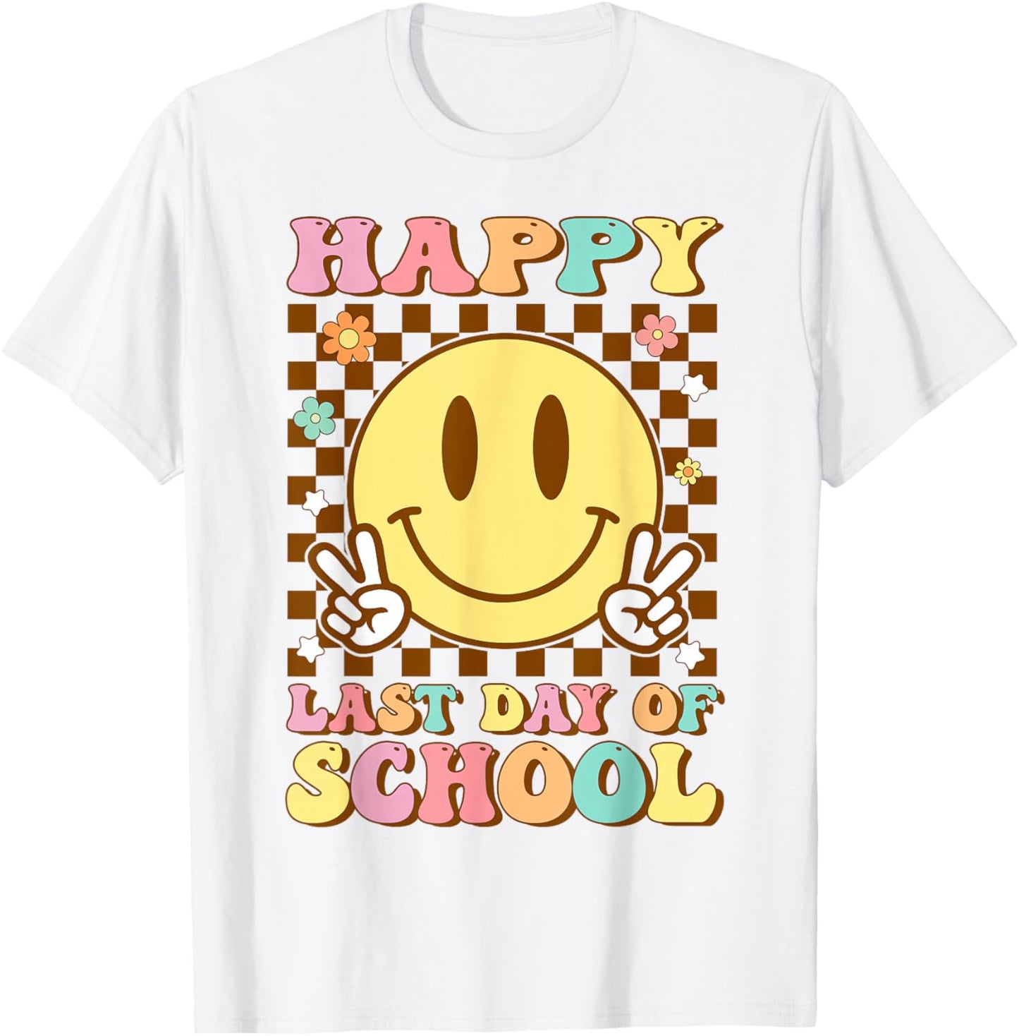 Happy Last Day of School Smile Face Graduation Groovy T-Shirt - T-Shirt | White