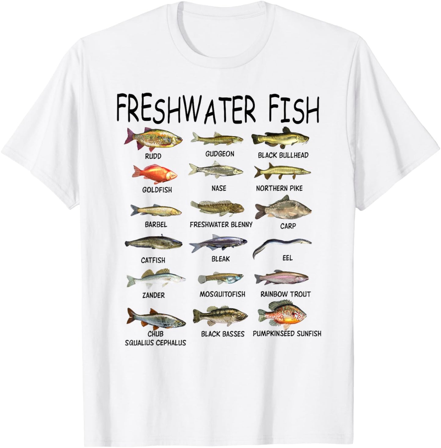 Fish Species Biology Types Of Freshwater Fish Fishing T-Shirt - T-Shirt | White