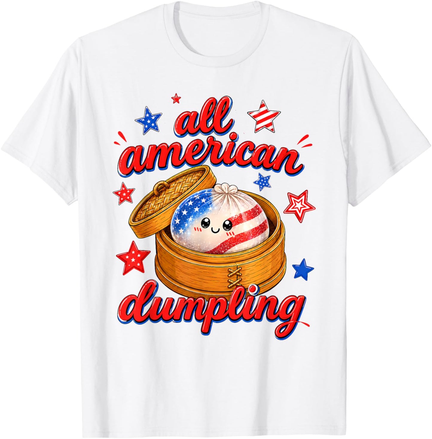 Kids Cute Striped All American Dumpling 4th of July Girls T-Shirt - T-Shirt | White