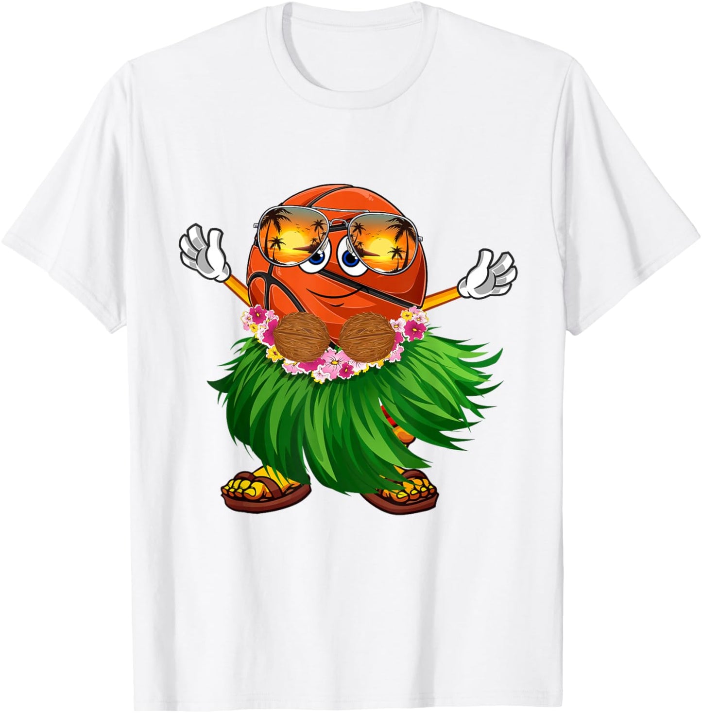 Cute Hawaiian Basketball Ball Tropical Beach Summer Vacation T-Shirt - T-Shirt | White