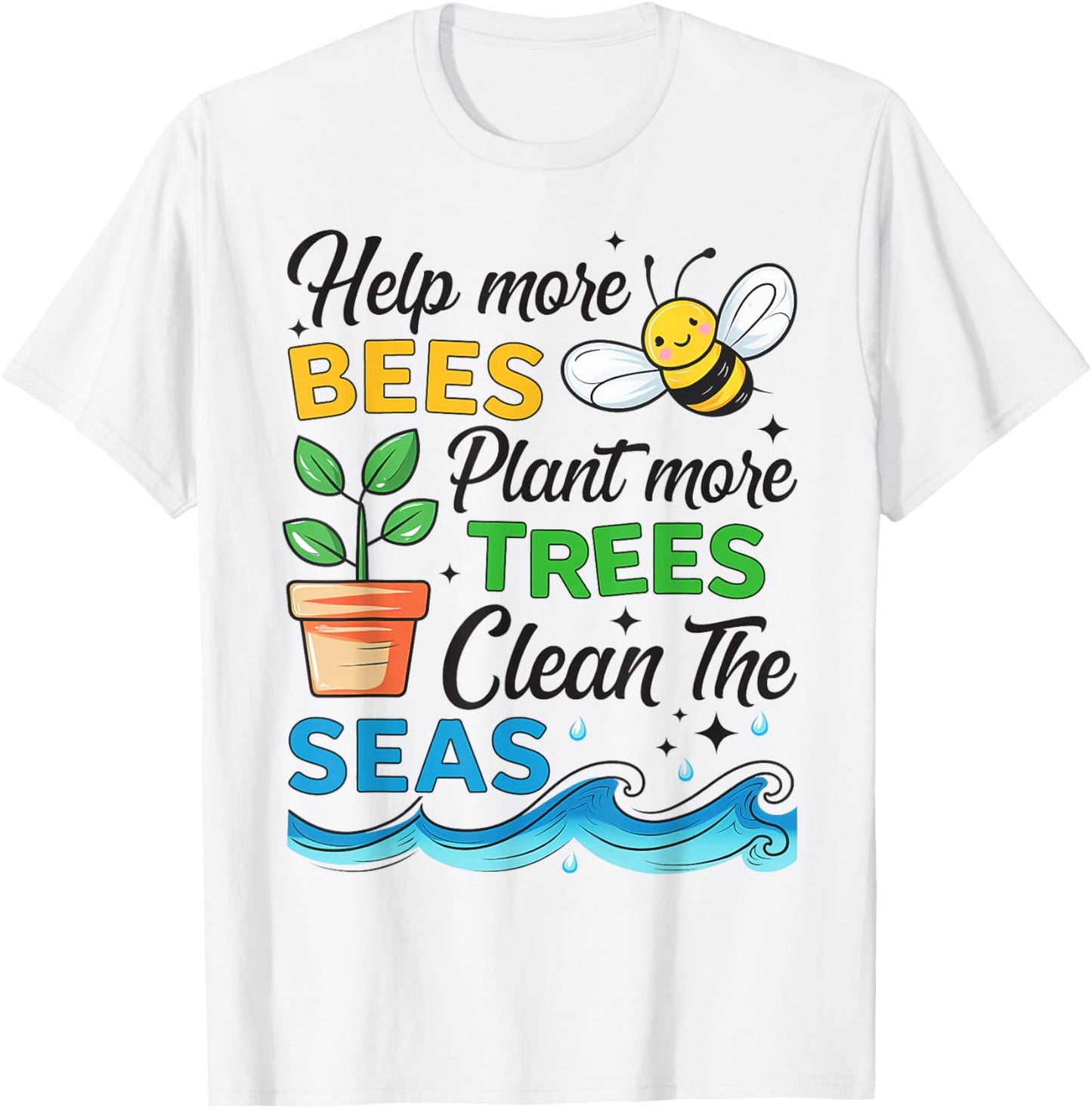 Earth Day 2025 Save Bees Plant Trees Clean Seas Boys Girls T-Shirt - T-Shirt | White