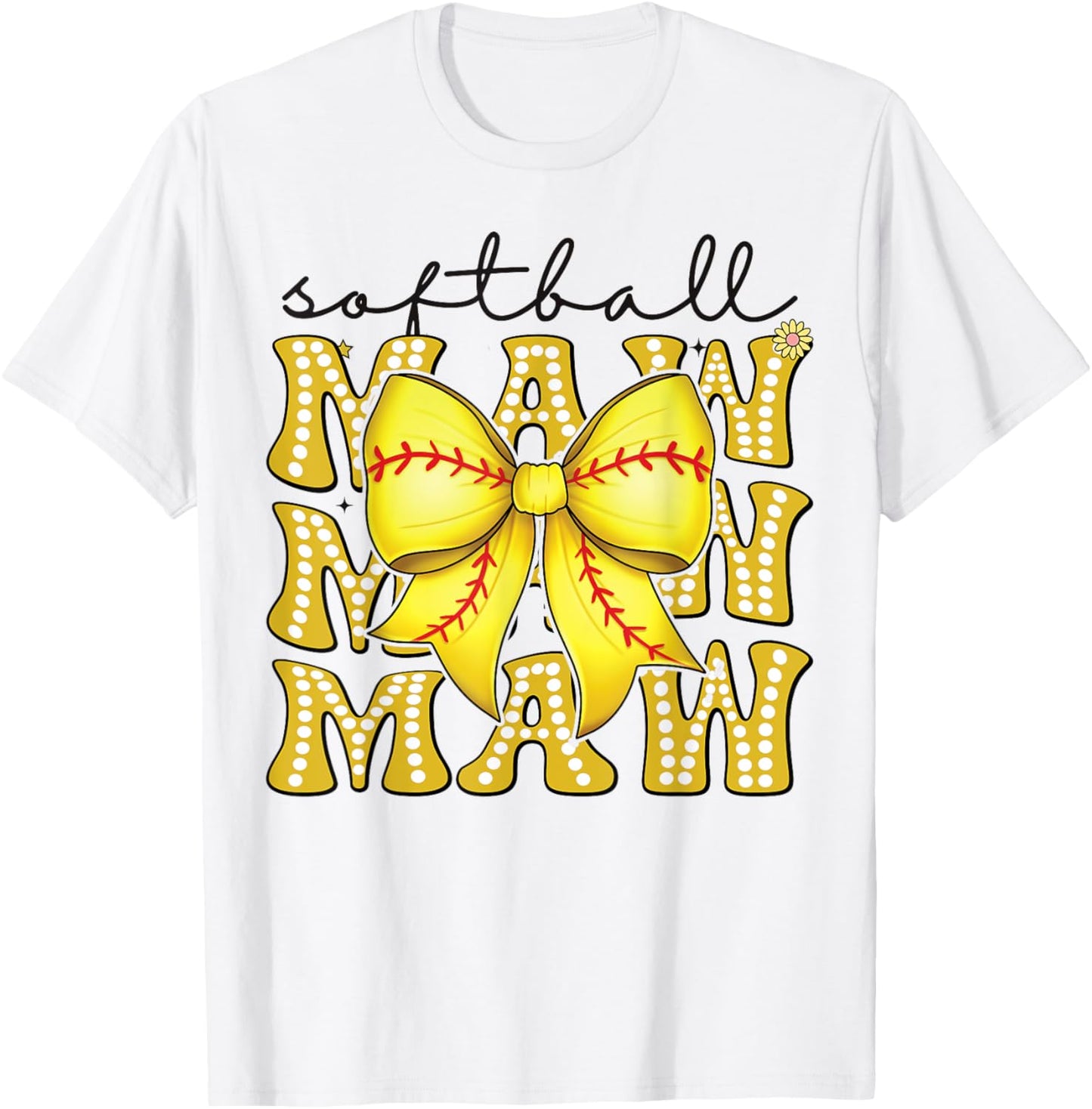 Softball Maw Retro Softball Coquette Bow Groovy T-Shirt - T-Shirt | White