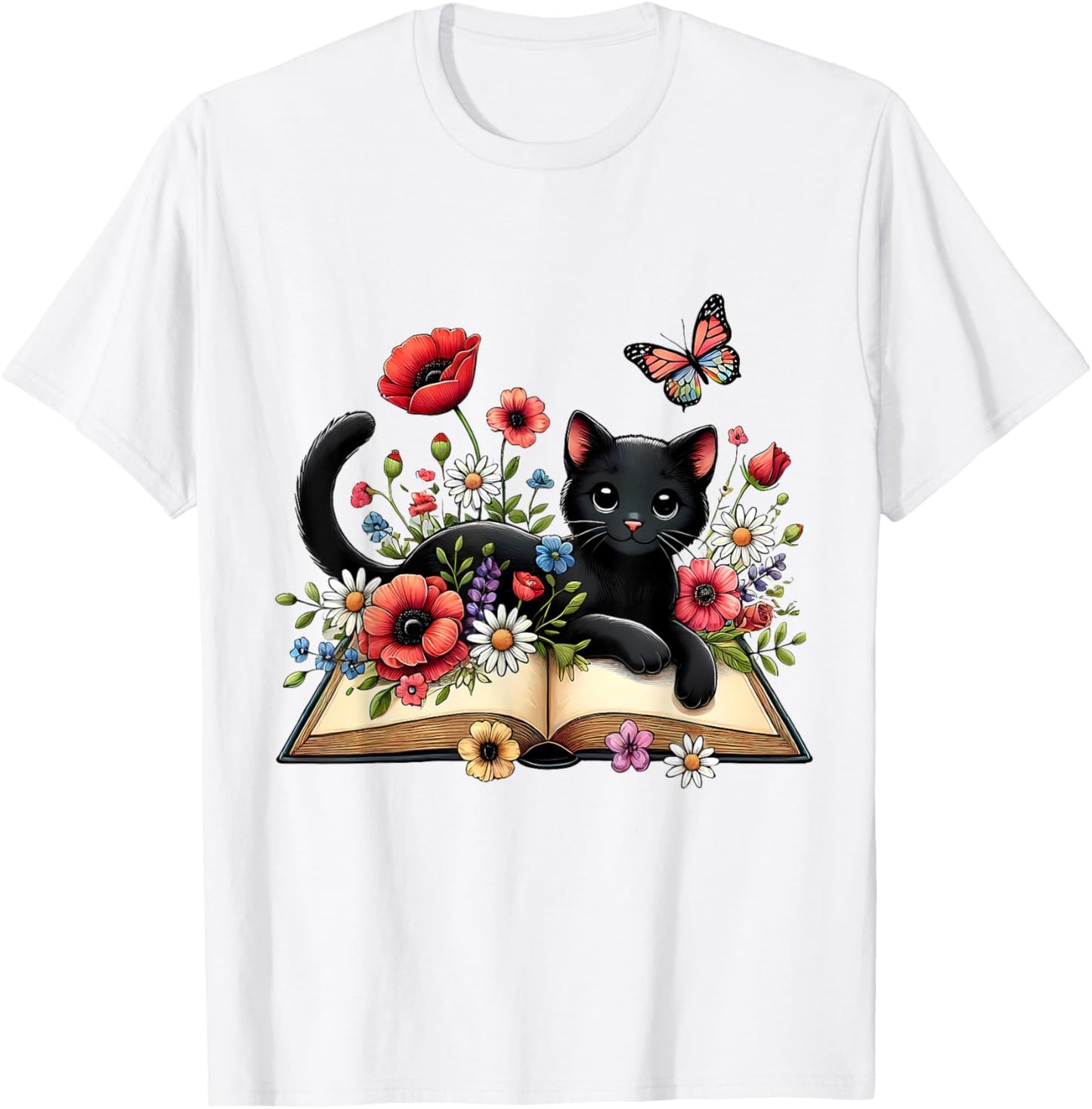 Cat Reading Book Cute Cat And Book Lover Girls Kid T-Shirt - T-Shirt | White