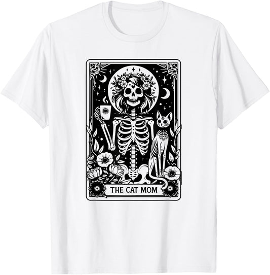 Skeleton The Cat Mom Tarot Card, Funny Cat Mama Mother's Day T-Shirt - T-Shirt | White