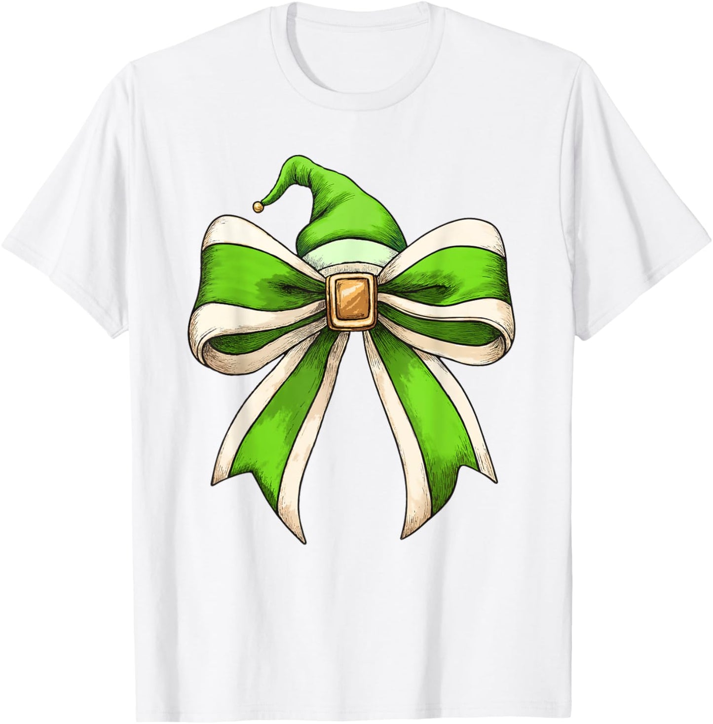 Coquette Christmas Bow Girls Women Holiday Ribbon Green Elf T-Shirt - T-Shirt | White