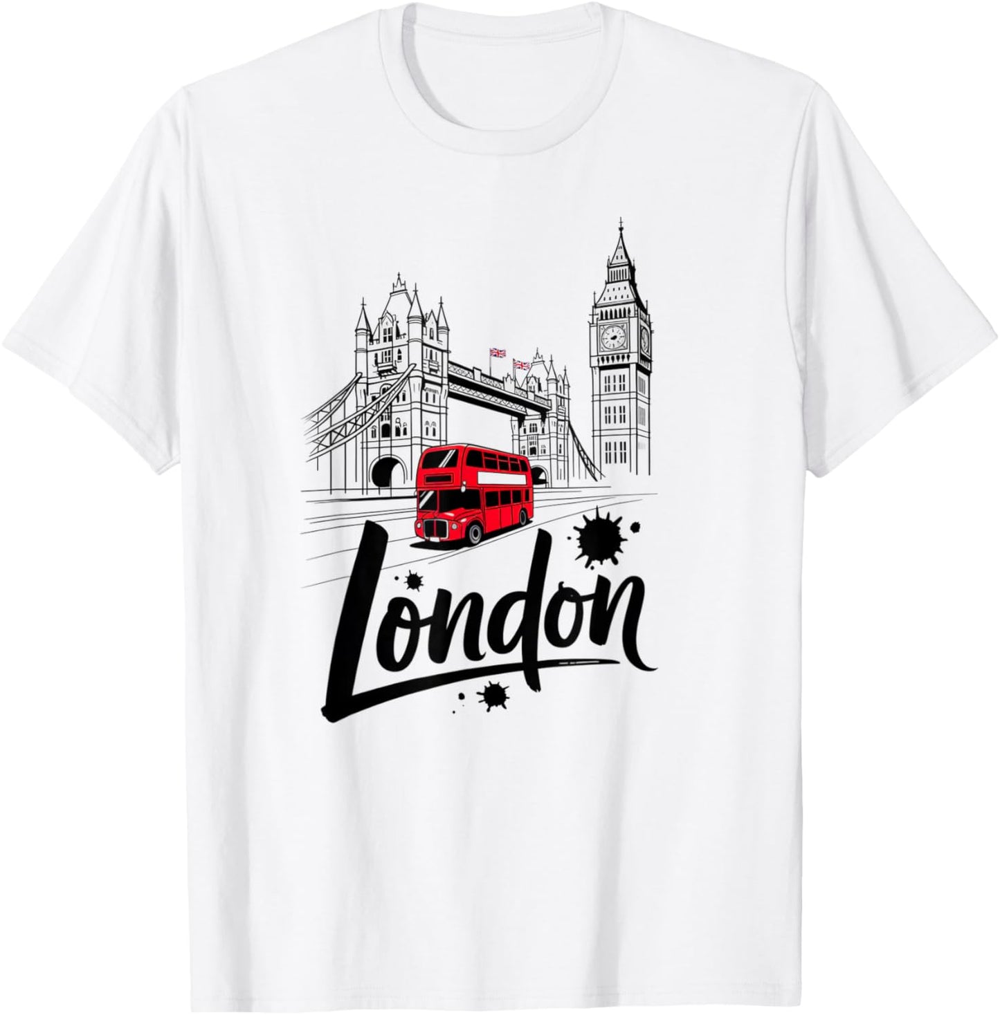 Rotes mit Motiv „London Bus Tower Bridge“, Britisches Souvenir T-Shirt - T-Shirt | White