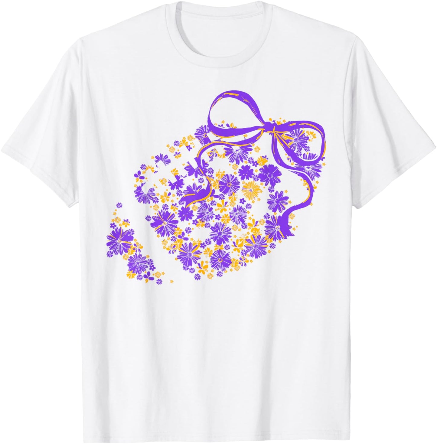 Floral Football Game Day Coquette Team Spirit Purple & Gold T-Shirt - T-Shirt | White