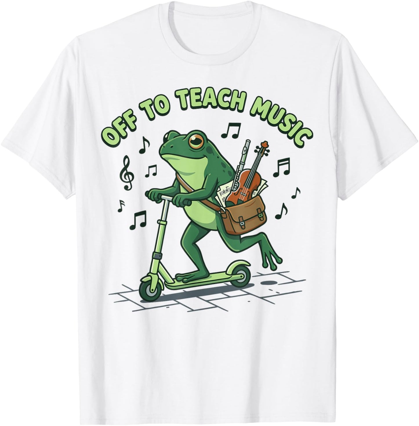 Funny Frog Off to Teach Music Scooter Instrument T-Shirt - T-Shirt | White