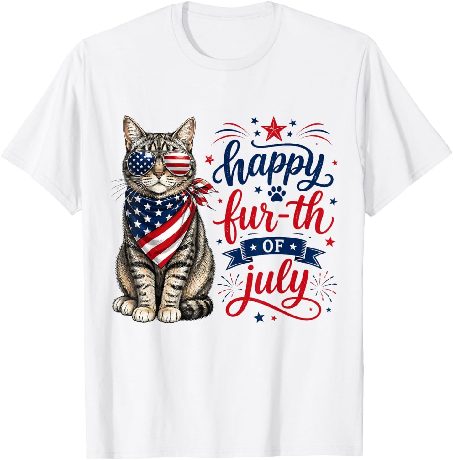 Funny Cat 4th of July Happy Fur-th of July T-Shirt - T-Shirt | White