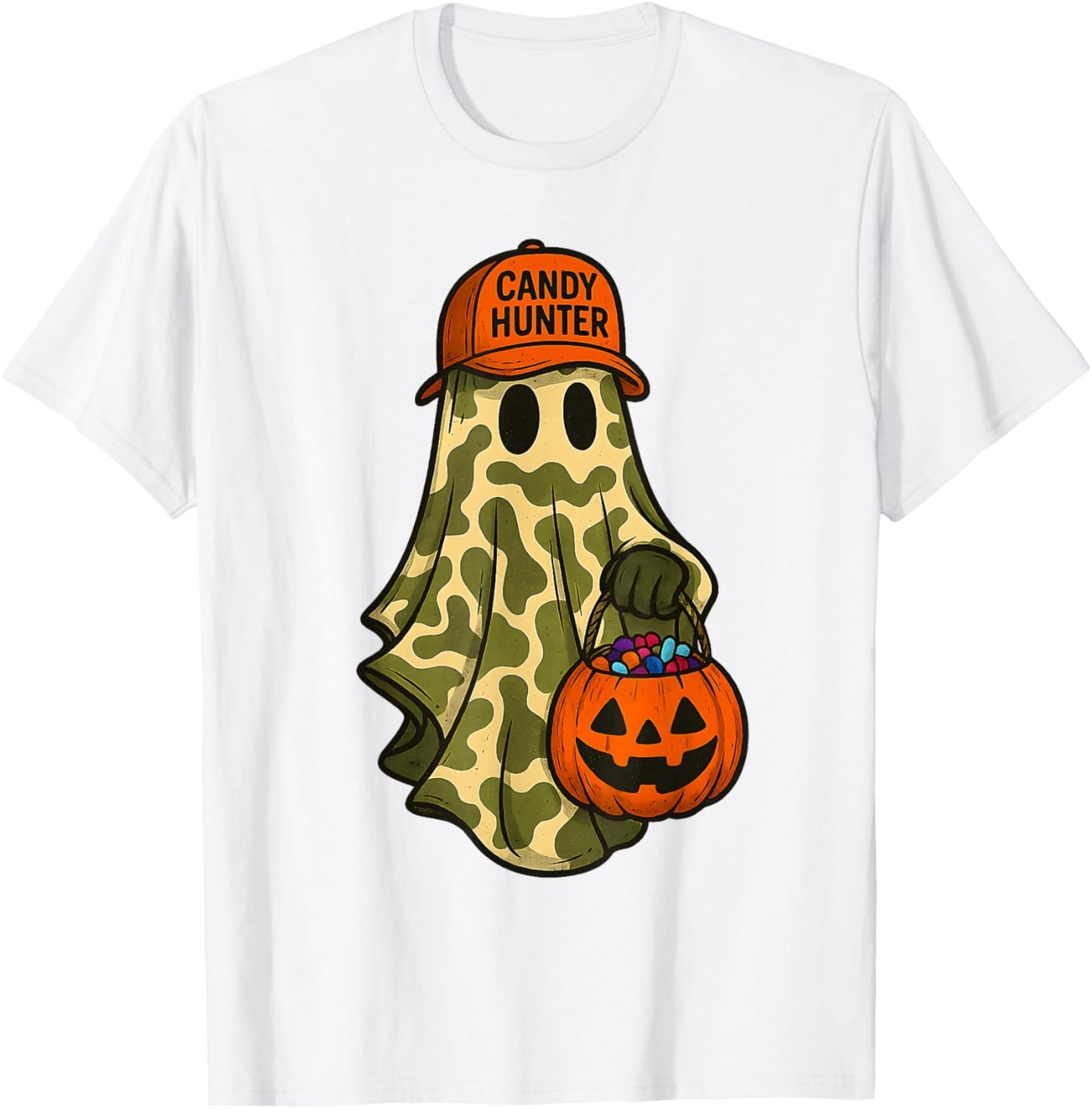 Camo Ghost Candy Hunter Halloween Funny Boys Kid Men Hunting T-Shirt - T-Shirt | White