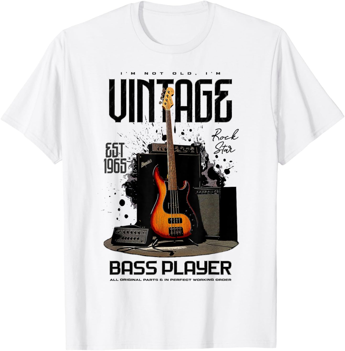 I'm Not Old I'm Vintage Retro 1965 Bass Guitar Player T-Shirt - T-Shirt | White