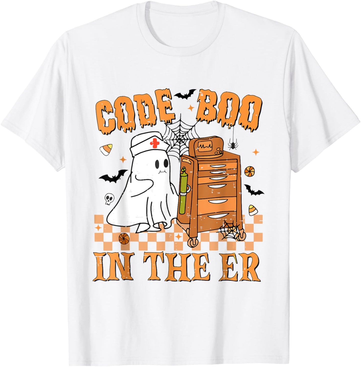 Cute Emergency Department Code Boo In The Er Nurse Halloween T-Shirt - T-Shirt | White