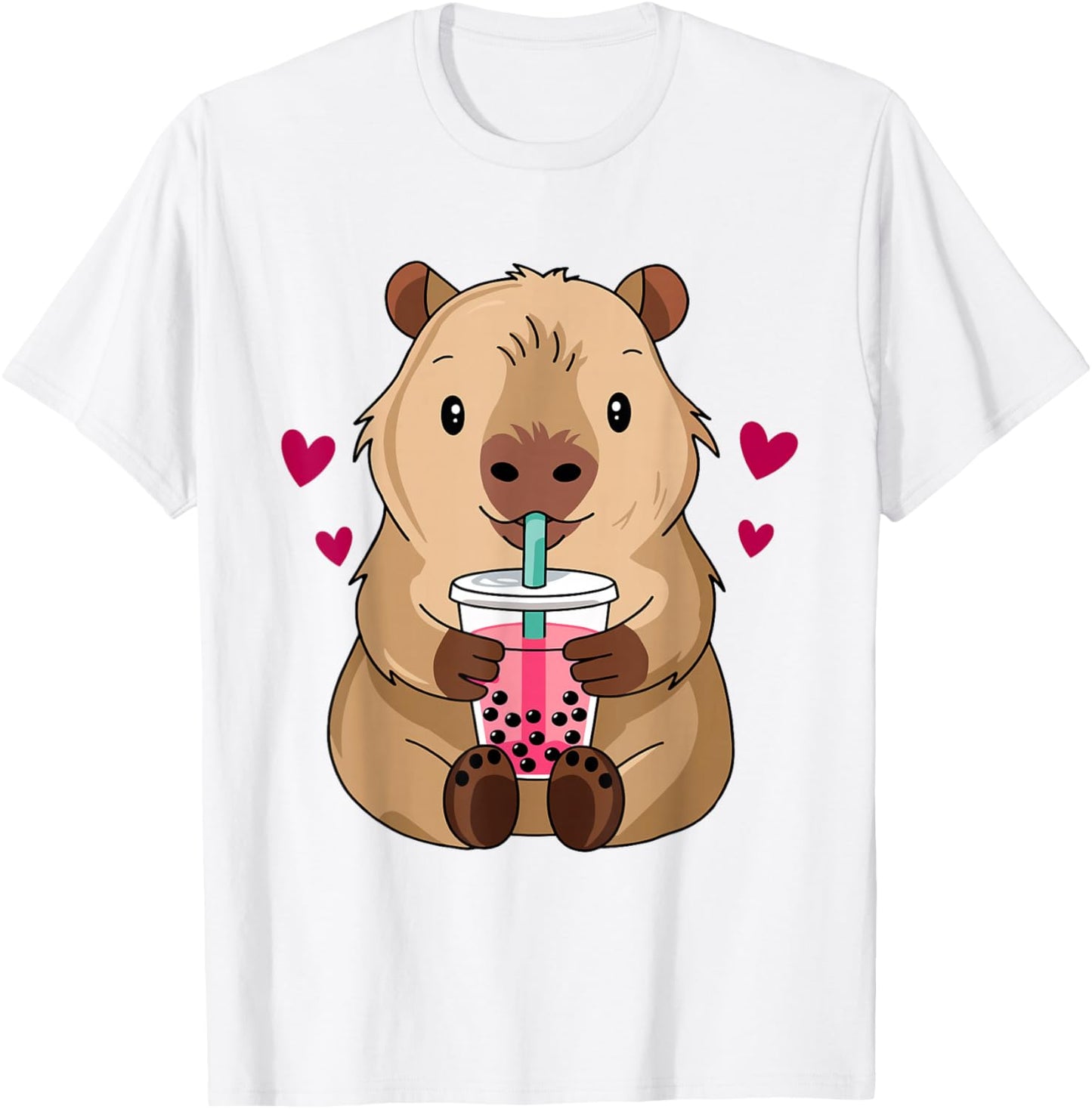 Cute Capybara Kawaii Anime Drinking Bubble Tea Lover Girls T-Shirt - T-Shirt | White