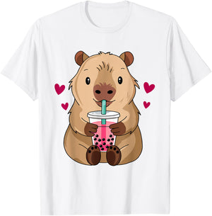 Cute Capybara Kawaii Anime Drinking Bubble Tea Lover Girls T-Shirt - T-Shirt | White