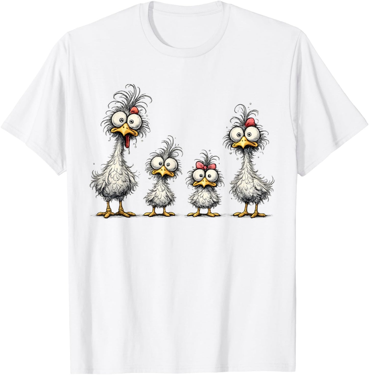 Eagerlys Bunte lustige Hühner-Kunst, verrückte Hühnerfamilie T-Shirt - T-Shirt | White