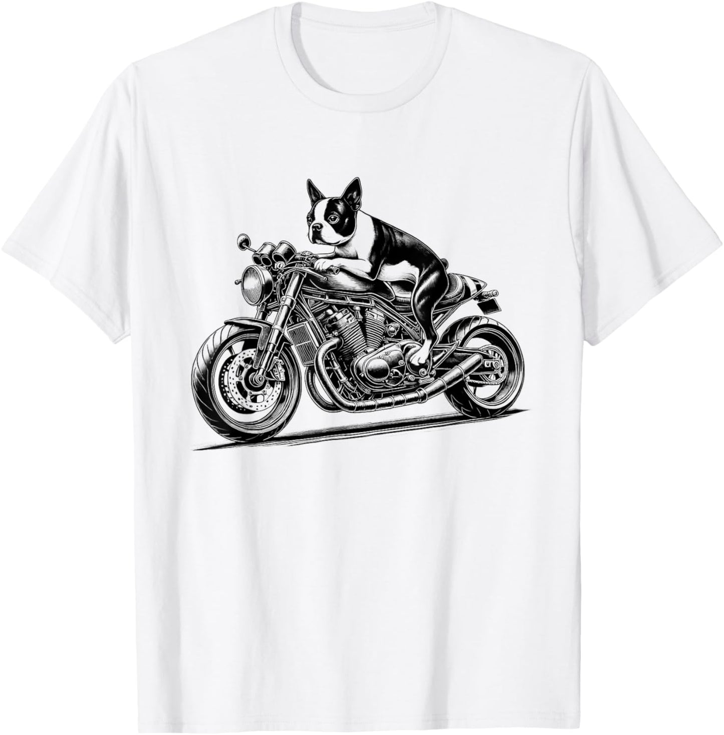 Cool Boston Terrier Riding a Motorcycle Biker Dog Lover T-Shirt - T-Shirt | White