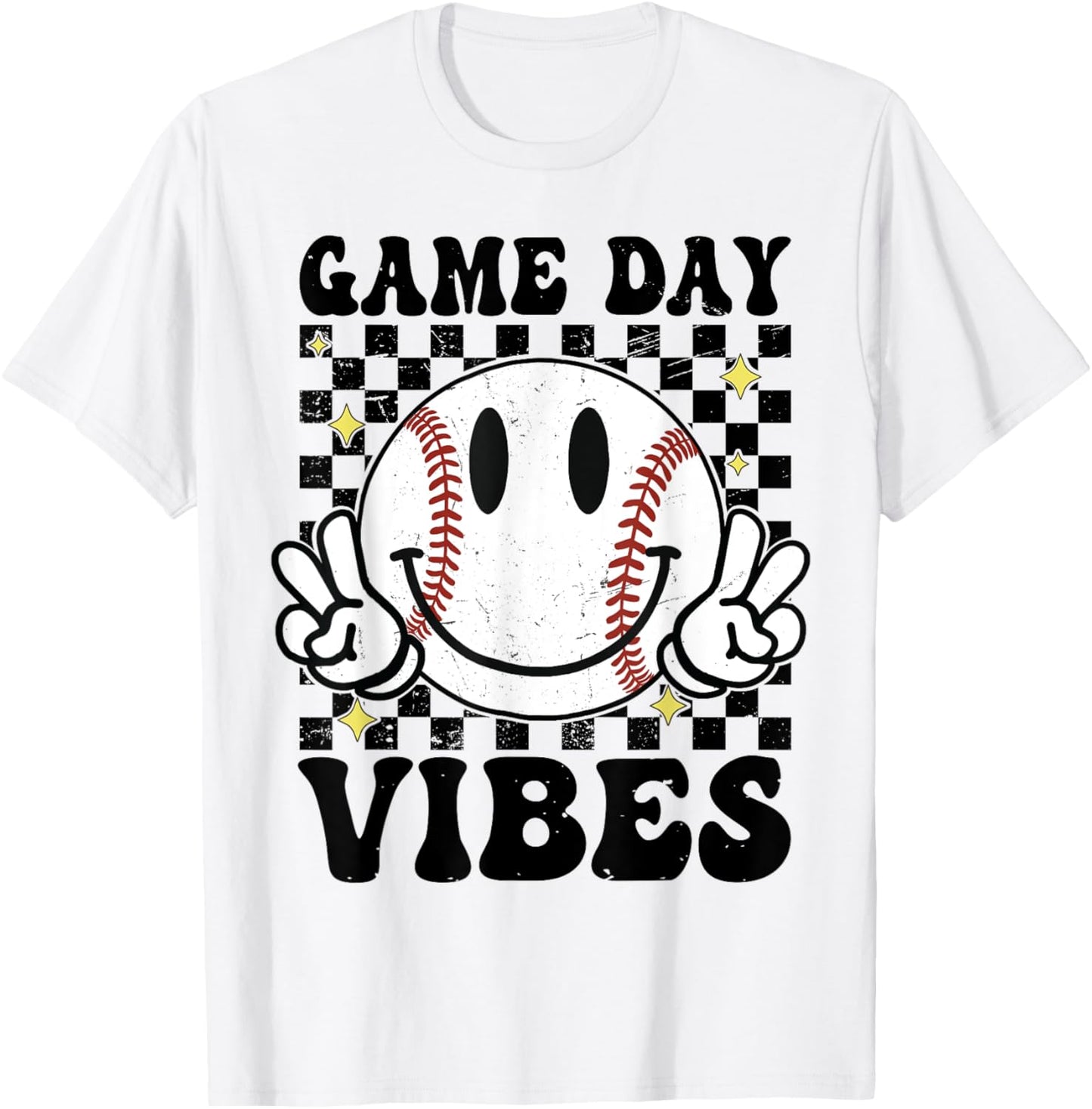 Game Day Vibes Smile Face Baseball Mama Baseball Girl T-Shirt - T-Shirt | White