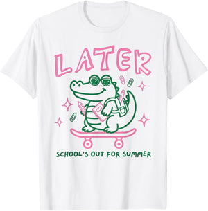 Later School’s Out for Summer Alligator Graphic for Kids T-Shirt - T-Shirt | White