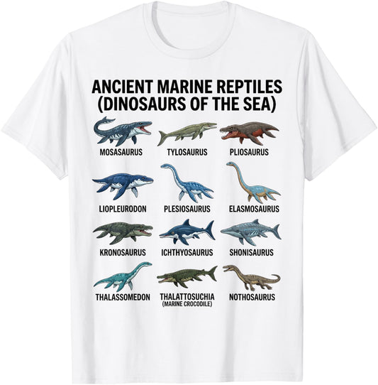 Ancient Marine Reptiles Chart Prehistoric Sea Creatures T-Shirt - T-Shirt | White