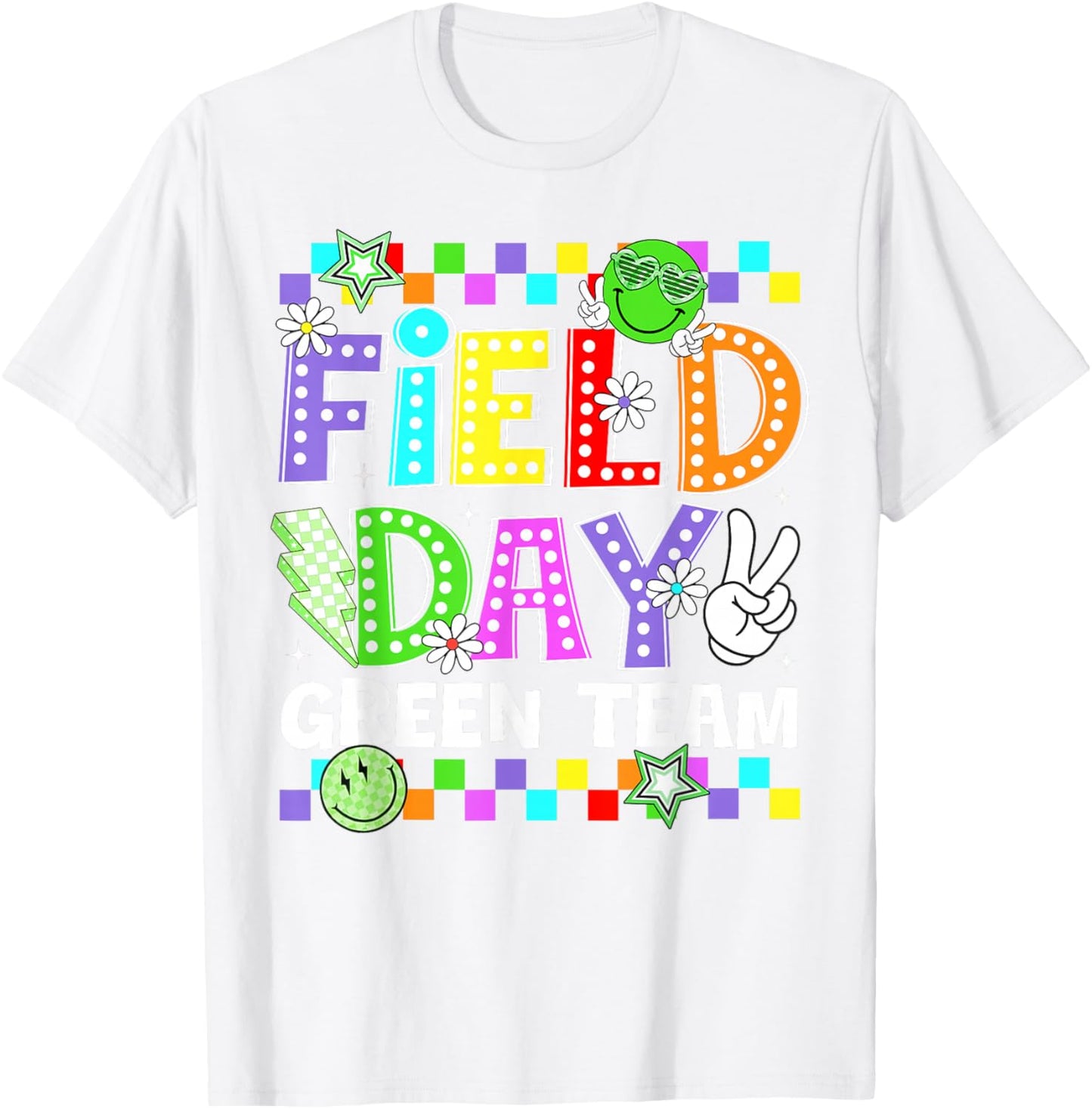 Field Day Green Team Lightning Peace Sign Men Women Kid T-Shirt - T-Shirt | White