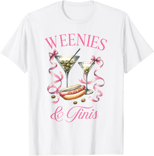 Weenies and Tinis Hot Dogs with Bow Martini Cocktail Party T-Shirt - T-Shirt | White