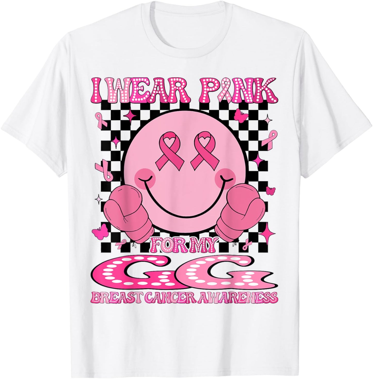 I Wear Pink For My GG Breast Cancer Awareness Groovy T-Shirt - T-Shirt | White