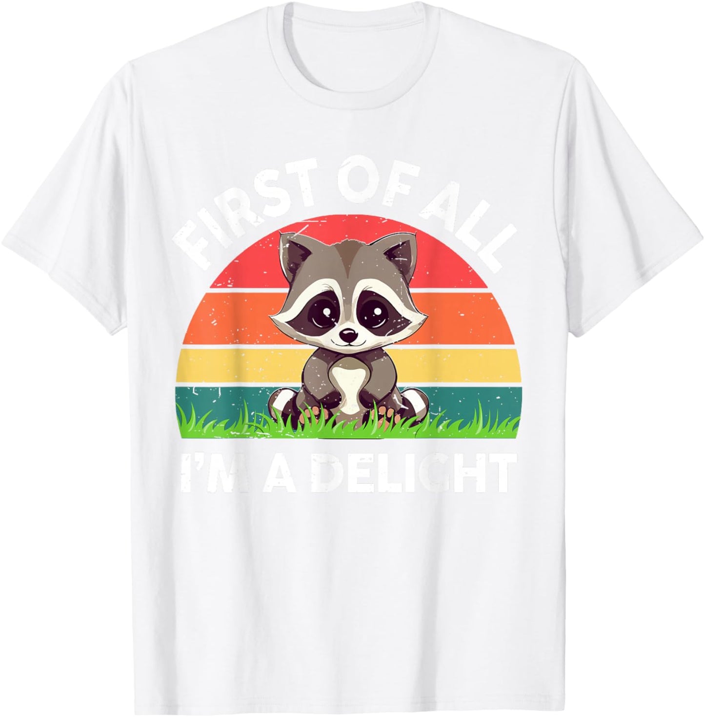 Funny First Off All I'm A Delight Raccoon Toddler Boy Retro T-Shirt - T-Shirt | White