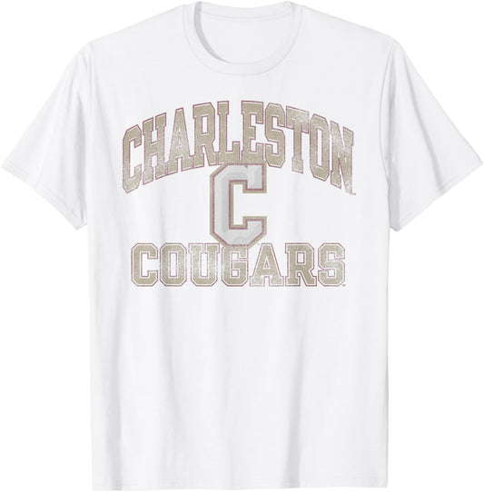 Charleston Cougars Vintage Worn Gray Officially Licensed T-Shirt - T-Shirt | White