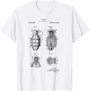 Weapon Gun Military Hand Grenade Patent 1918 Bomb T-Shirt - T-Shirt | White