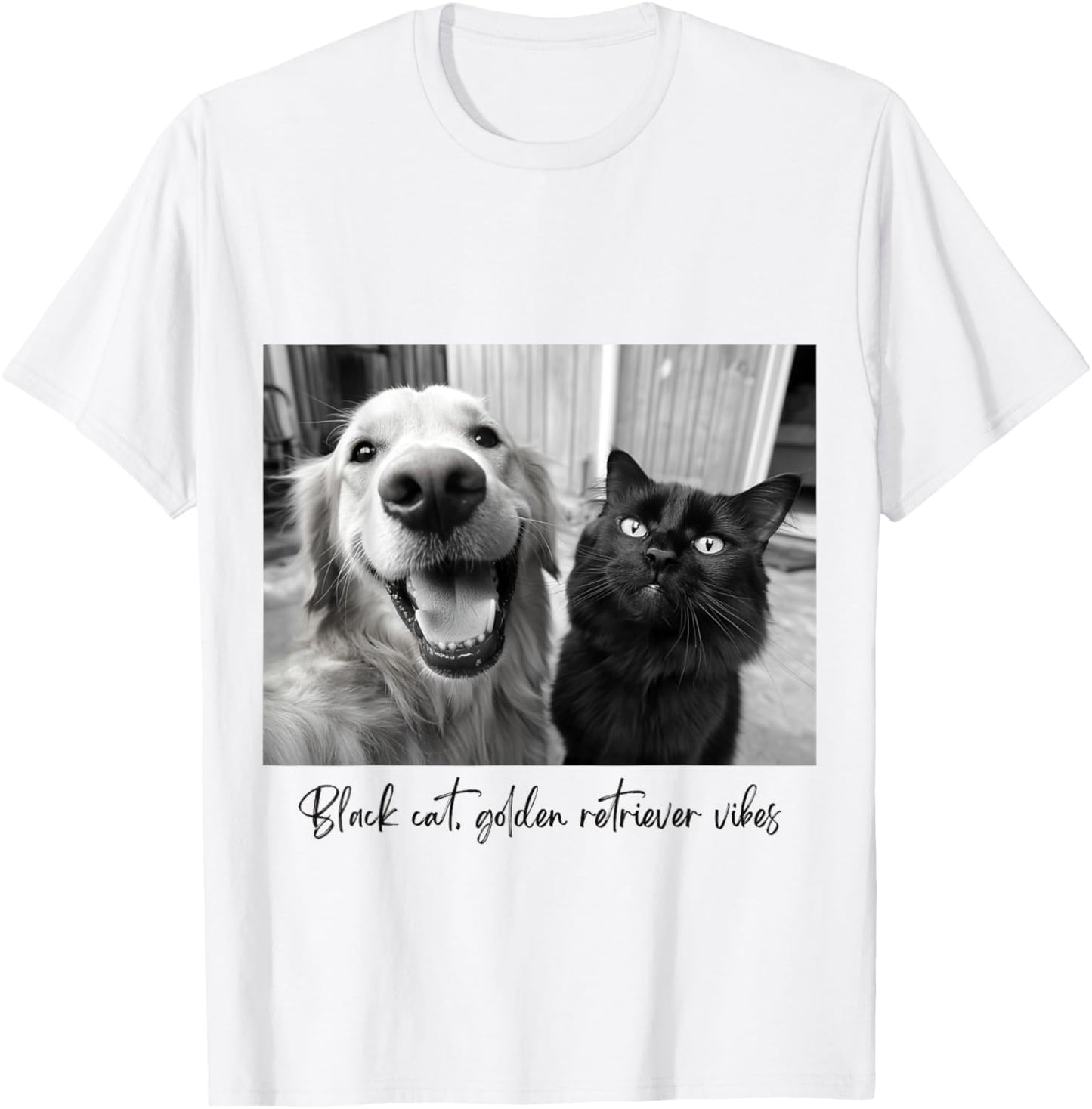 Black Cat & Golden Retriever Vibes for Best Friends Couples Men Women Kids T-Shirt - T-Shirt | White