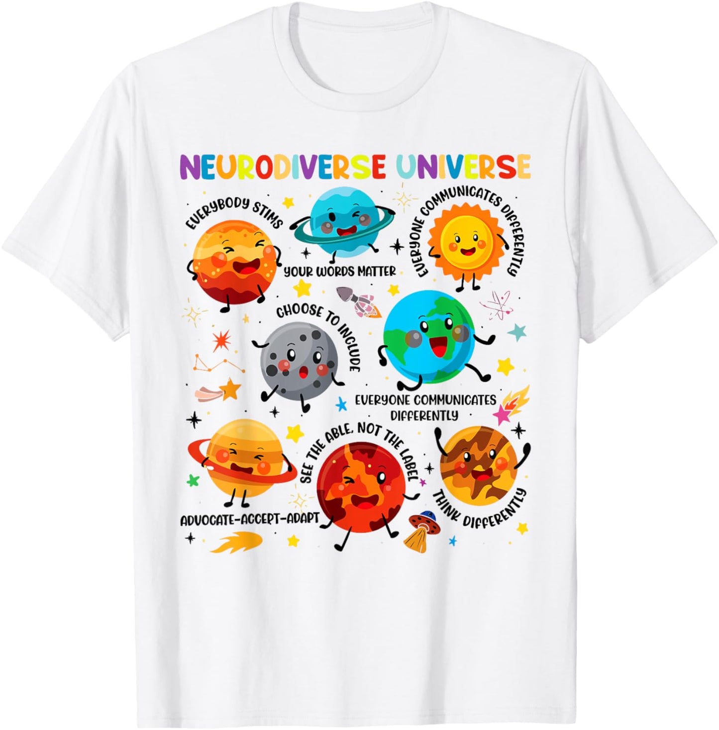 Neurodiverse Universe Space Planet Special Education Teacher T-Shirt - T-Shirt | White