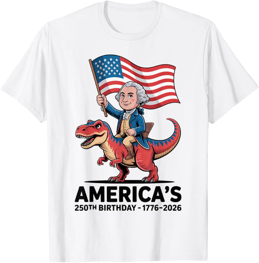 George Washington Riding Dinosaur 250th Birthday Fun Teacher T-Shirt - T-Shirt | White
