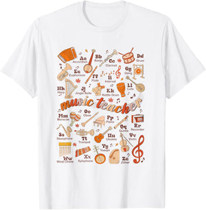 Retro Music Teacher Thanksgiving Fall Musician Piano Teacher T-Shirt - T-Shirt | White