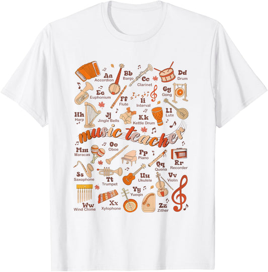 Retro Music Teacher Thanksgiving Fall Musician Piano Teacher T-Shirt - T-Shirt | White