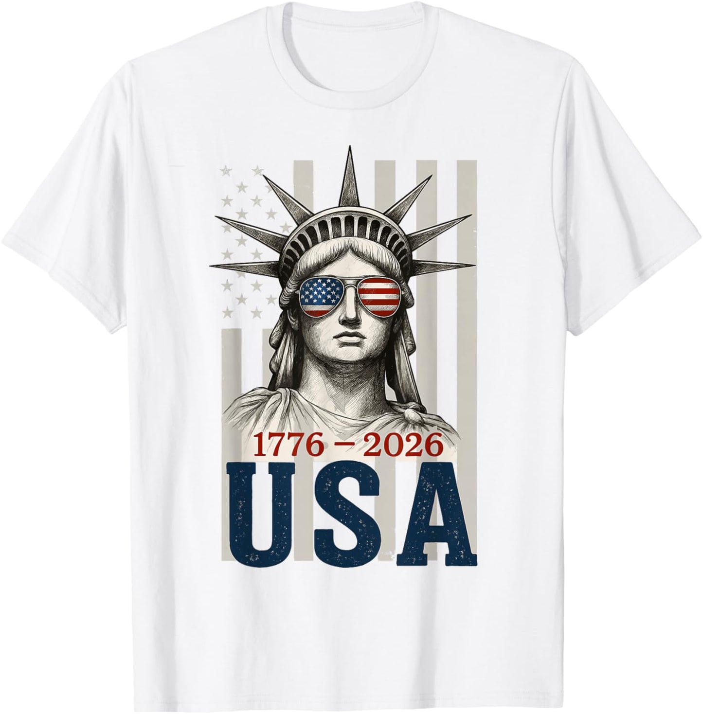 Statue of Liberty Wearing Glasses with Flag USA 1776-2026 T-Shirt - T-Shirt | White