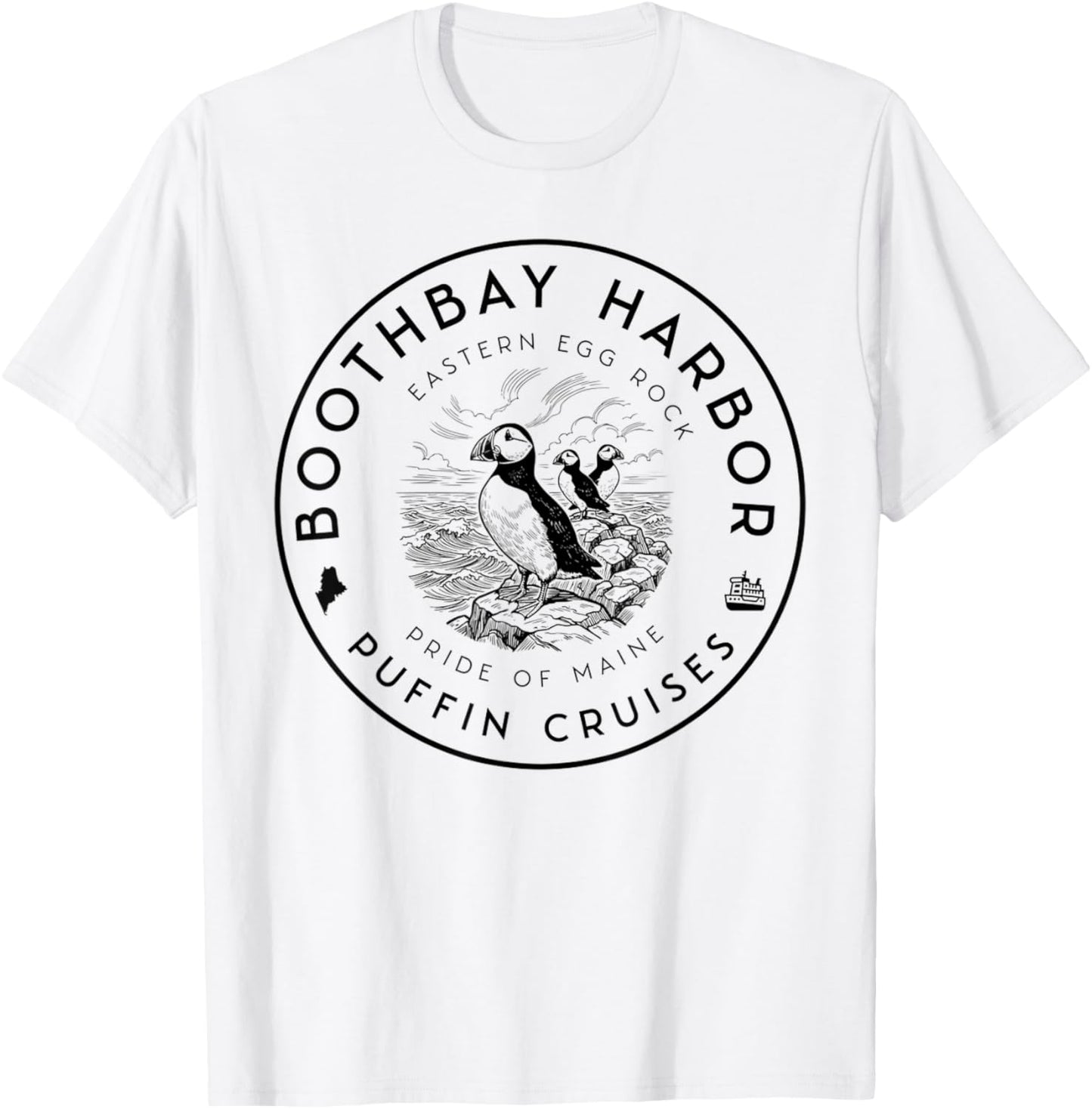 Boothbay Harbor Puffin Cruises– Maine Coast Wildlife Tour T-Shirt - T-Shirt | White