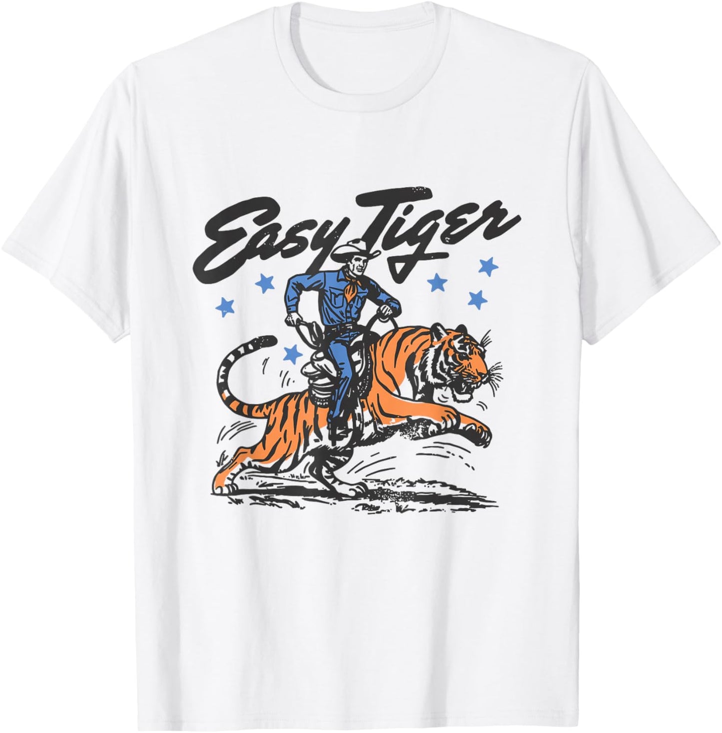Trendy Vintage Easy Tiger Cowboy Western Boho Hippie Style T-Shirt - T-Shirt | White