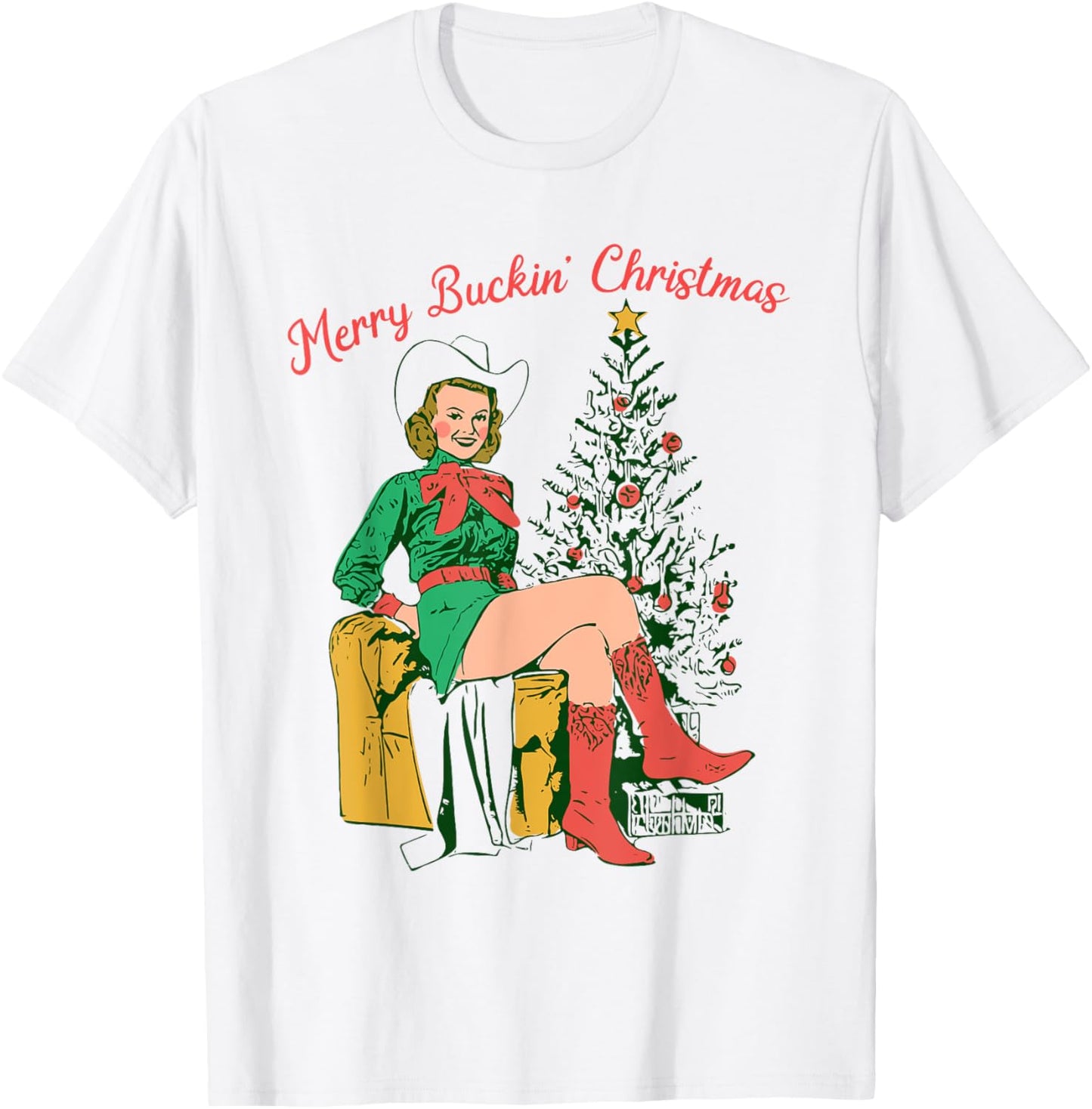 Funny Christmas Merry Buckin' Christmas T-Shirt - T-Shirt | White