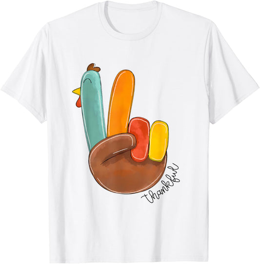 Cute Little Turkey Peace Thanksgiving Kids T-Shirt - T-Shirt | White