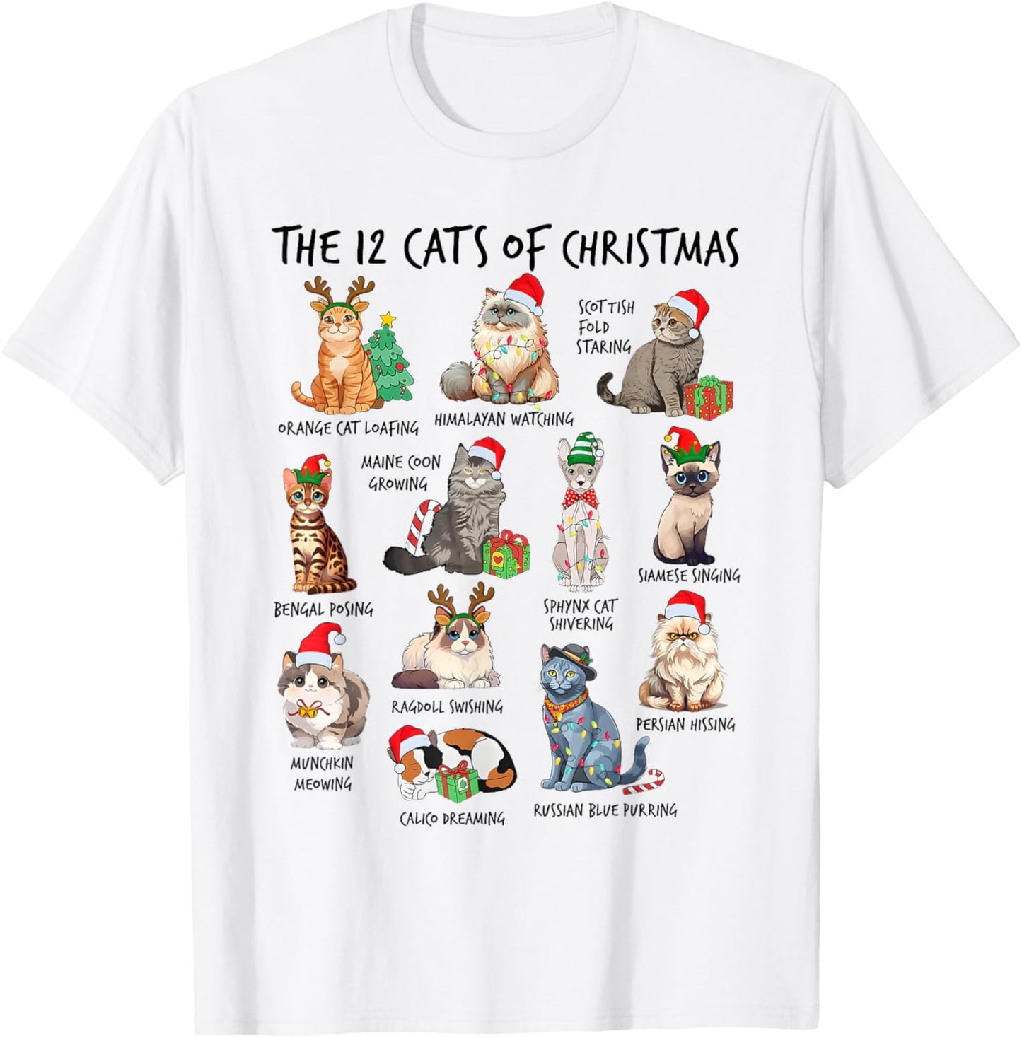 12 Cats of Christmas Funny Christmas Cat Lover Xmas Holiday Men Women Kids T-Shirt - T-Shirt | White