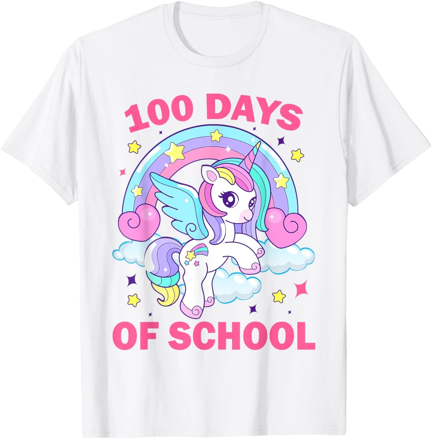 100 Days of School Rainbow Unicorn Girls 100th Day of School T-Shirt - T-Shirt | White