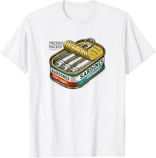 Sardines Vintage Retro Graphic Tinned Fish Portugal Sardines T-Shirt - T-Shirt | White