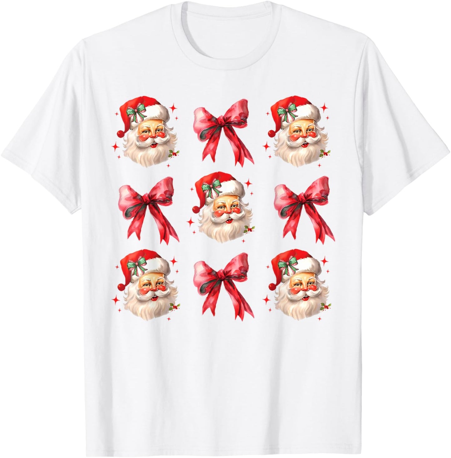 Retro Coquette Santa Red Bows Christmas Girl T-Shirt - T-Shirt | White